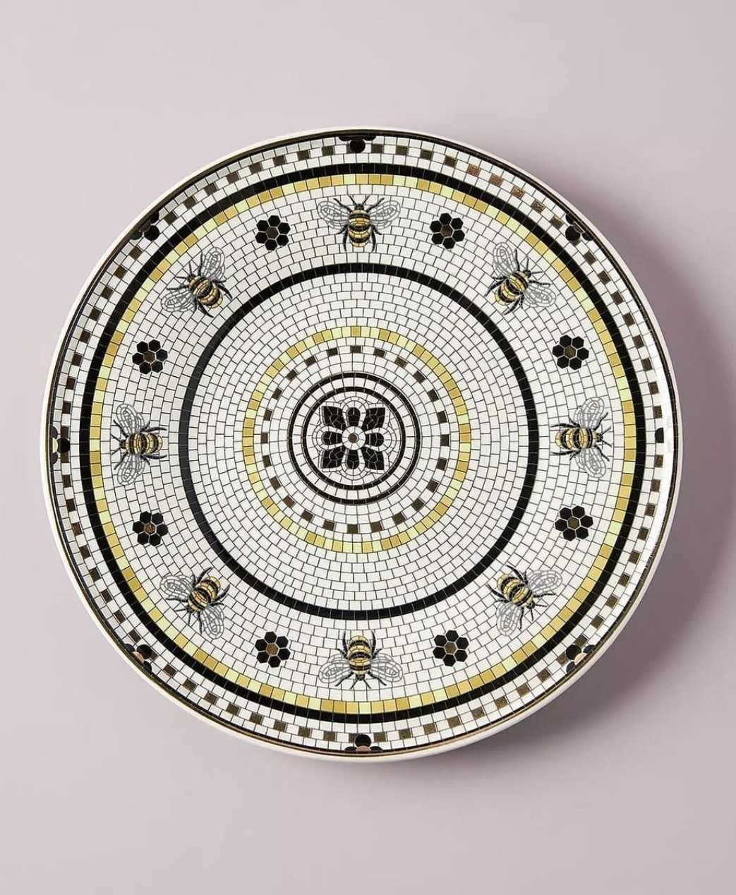 (พร้อมส่ง) Bumble bee Garden Tile Dessert Plate //  จานขนมหรือจานสลัดลายผึ้ง Anthropologie