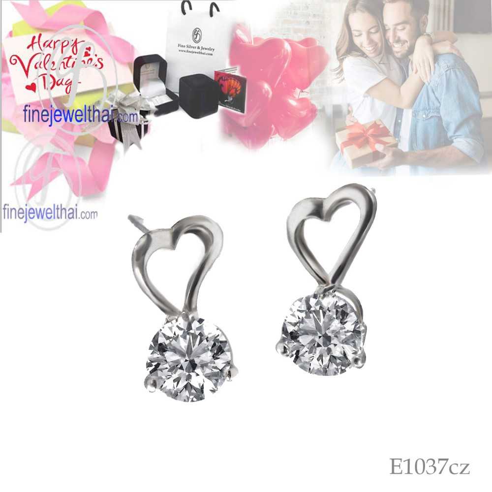 Finejewelthai-ต่างหู-ต่างหูเพชรCZ-ต่างหูเงินแท้-Diamond-CZ-Silver-Earring-E1037cz