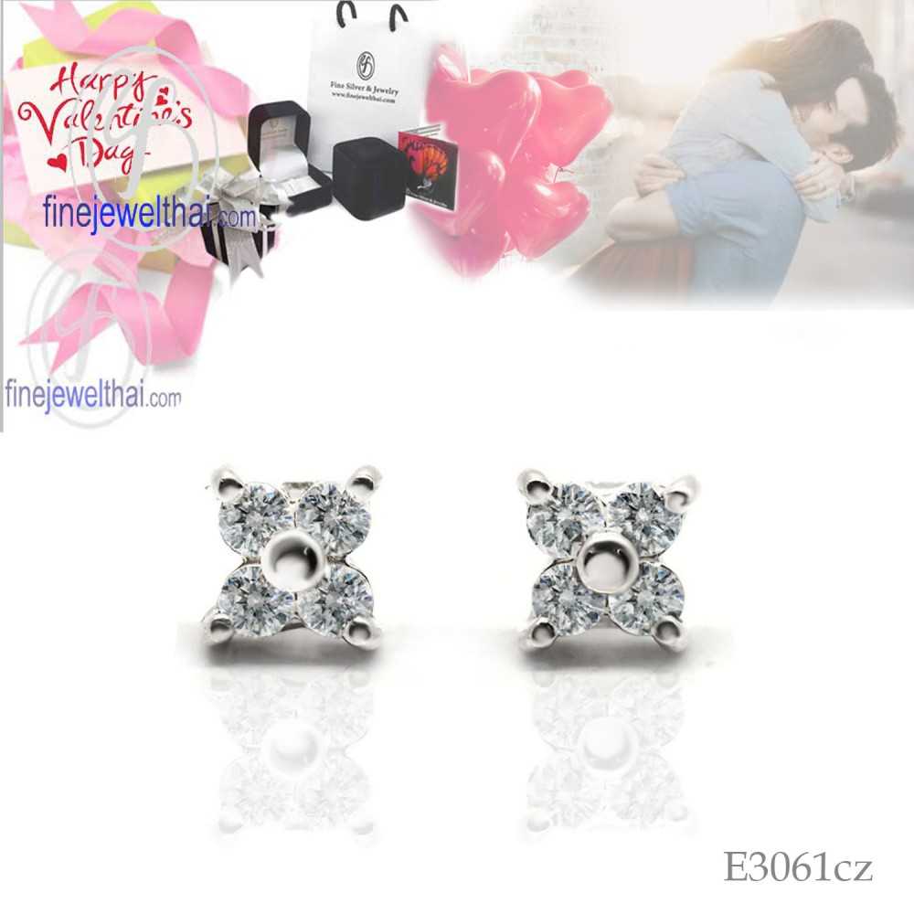 Finejewelthai-ต่างหู-ต่างหูเพชรCZ-ต่างหูเงินแท้-Diamond-CZ-Silver-Earring-E3061cz
