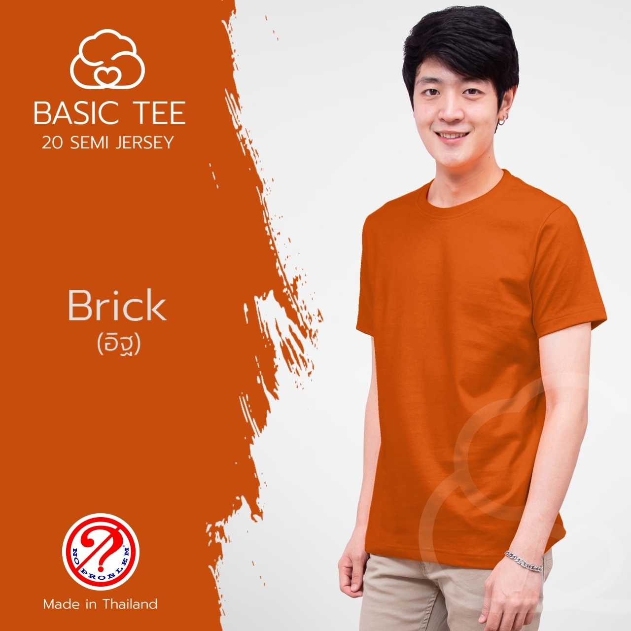 Noproblem ยอดขาย No.1 รับประกัน ไม่ย้วย ไม่ยืด ผ้านุ่ม เสื้อยืด สีพื้น เสื้อยืดคอกลม สีอิฐ