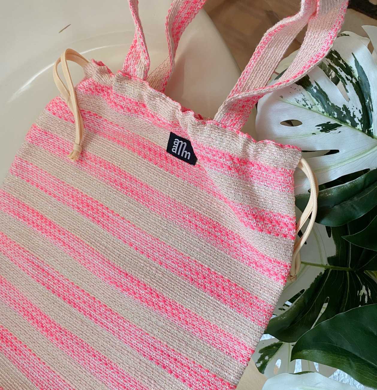 Tote bag - stripe pink and cream