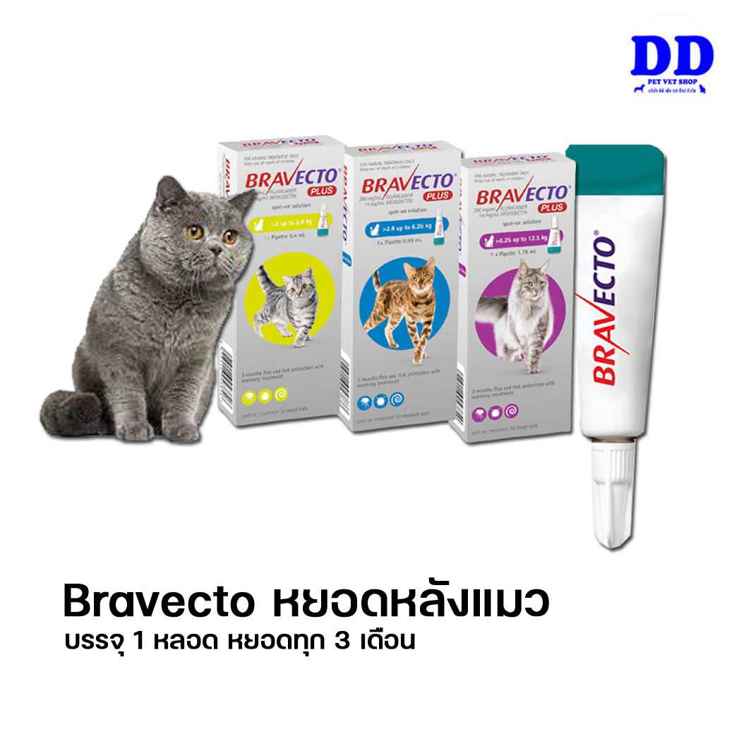 (สั่งทางแชทถูกกว่า)(1หลอด) Bravecto ยาหยอดหลังแมวทุก 3 เดือน