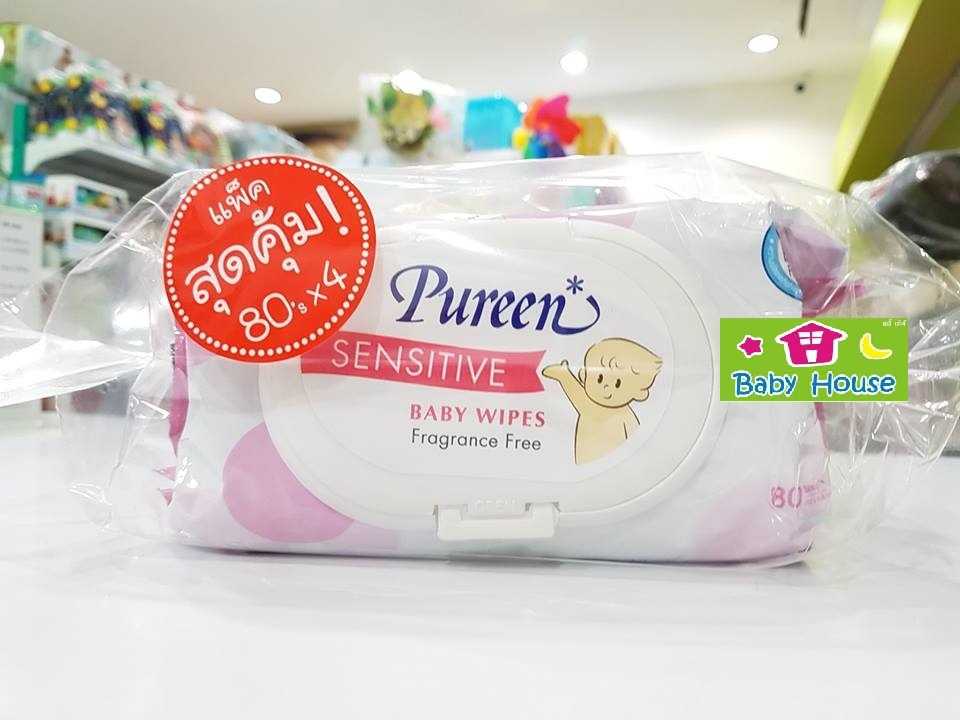 ทิชชู่เปียกเช็ดทำความสะอาด 80 แผ่น แพ็ค4 เพียวรีน Pureen สูตรไม่มีน้ำหอม
