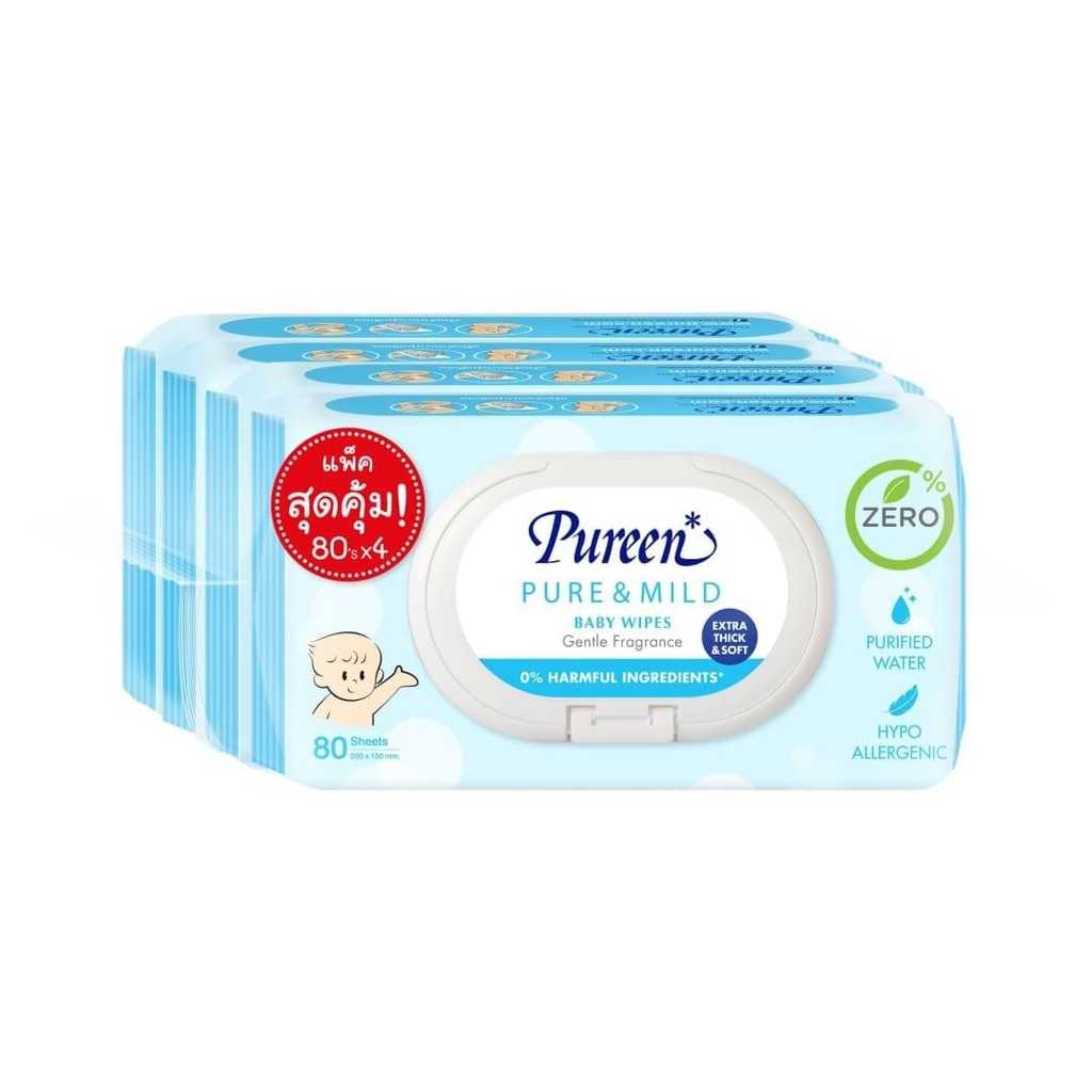 ทิชชู่เปียกเช็ดทำความสะอาดมีกลิ่นหอม 80แผ่น Pack 4 Pureen