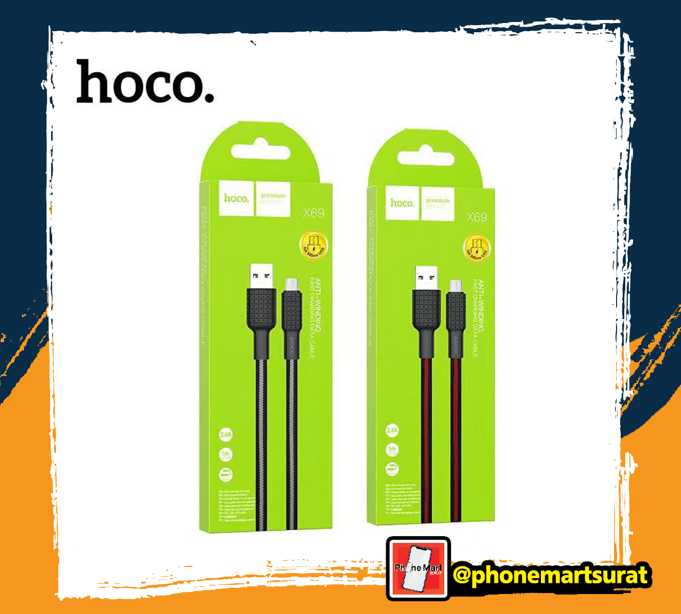สายชาร์จ HOCO X69  สายชาร์จเร็ว 2.4A (Micro,Lightning,Type-C)