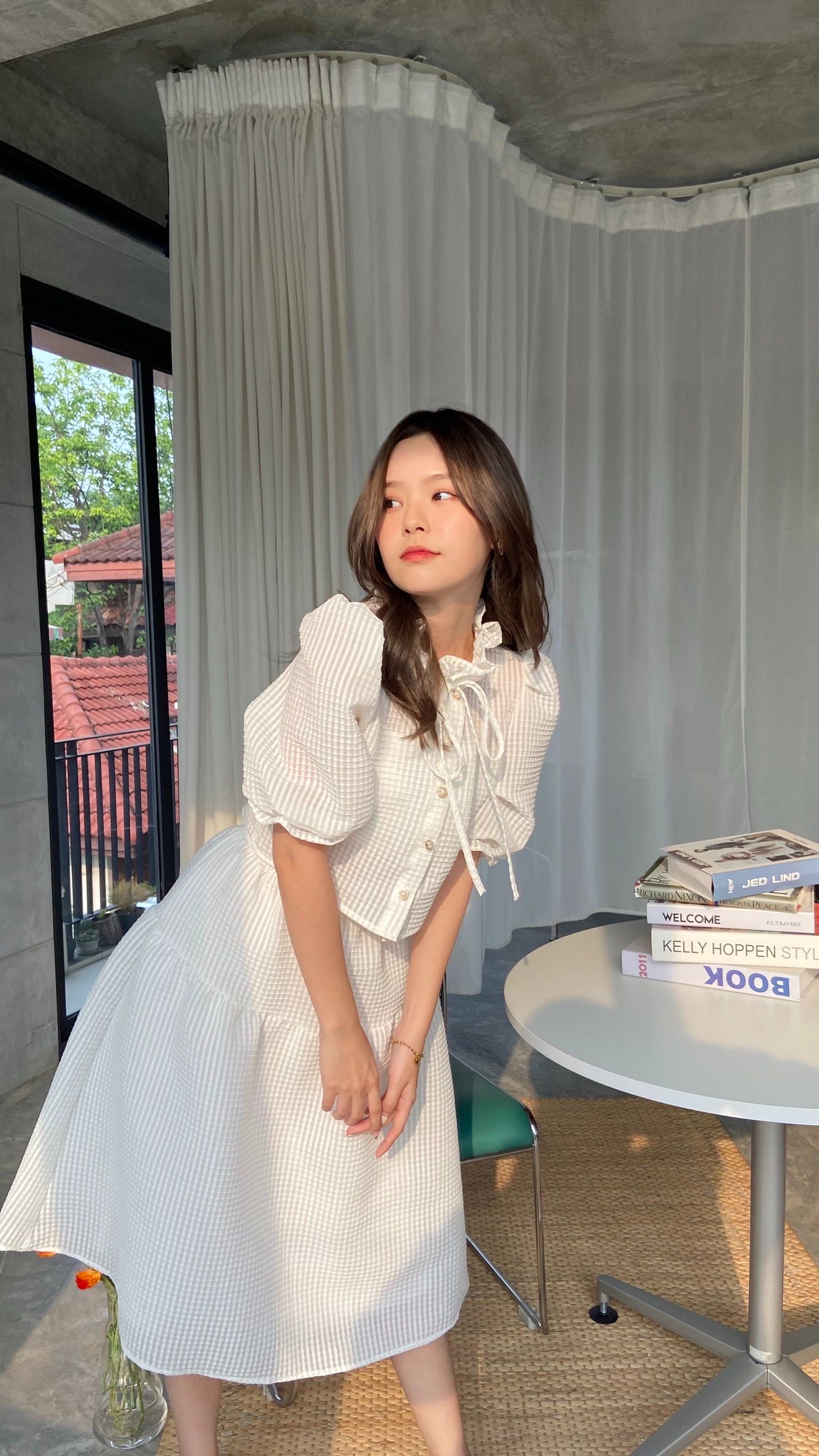 CHIFFON DAISY blouse & skirts ☁️🌷เสื้อแขนสั้น & กระโปรงยาวสีขาวผ้าชีฟอง (C7045)(C7046)