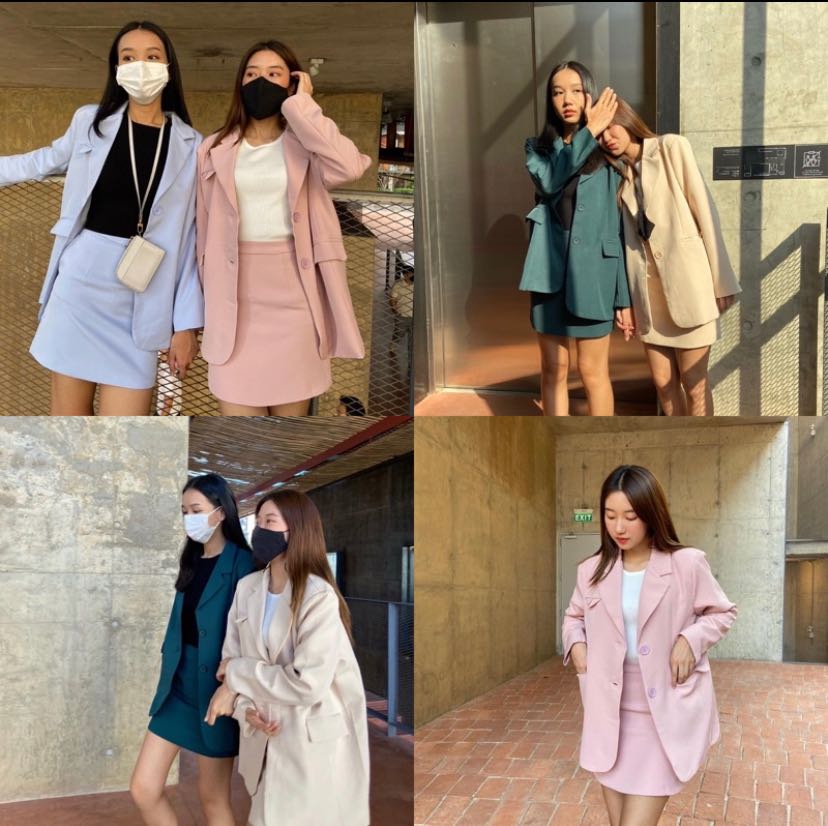 DUPER suit & mini skirt 🖍📋 เสื้อสูทแขนยาว & กระโปรงสั้นสีพาสเทล มี4สี (C7595)(C7596) 