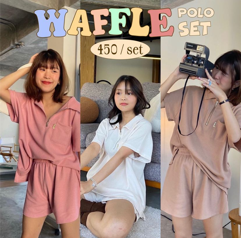 WAFFLE II polo set🦩🥐 ชุดเซ็ต เสื้อโปโลแขนสั้นและกางเกงขาสั้นสีพื้น มี3สี (C7447) 