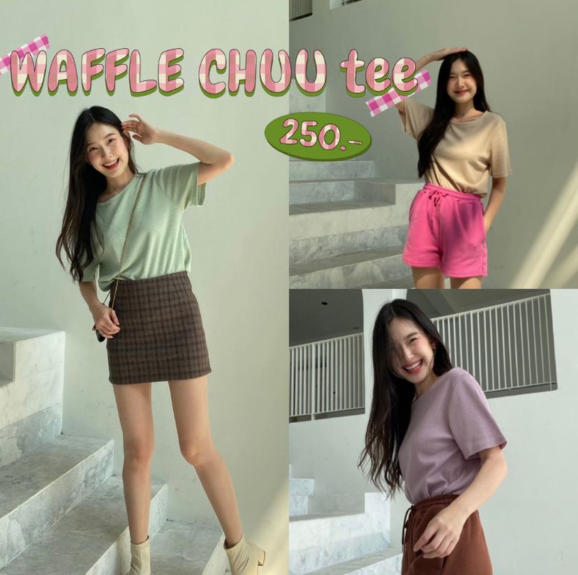 WAFFLE CHUU tee 🧇🍯 เสื้อยืดแขนสั้นผ้า waffle มี3สี (C7535) 