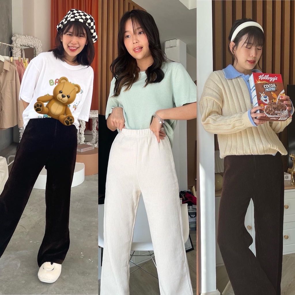 BEARY BROWN pants 🐻🌵กางเกงขายาวผ้าร่อง มี3สี (C7546) 