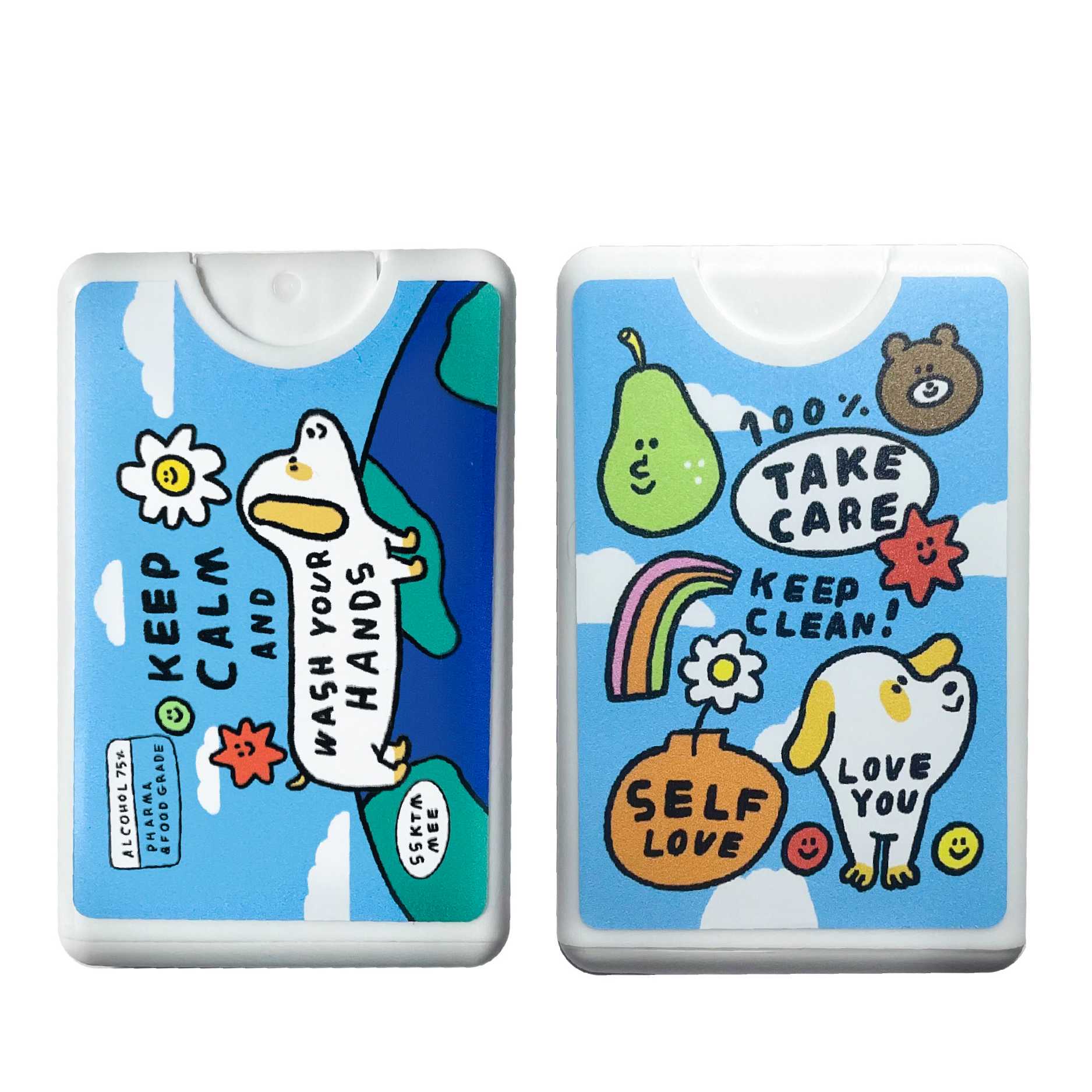 alcohol spray card - keep clam