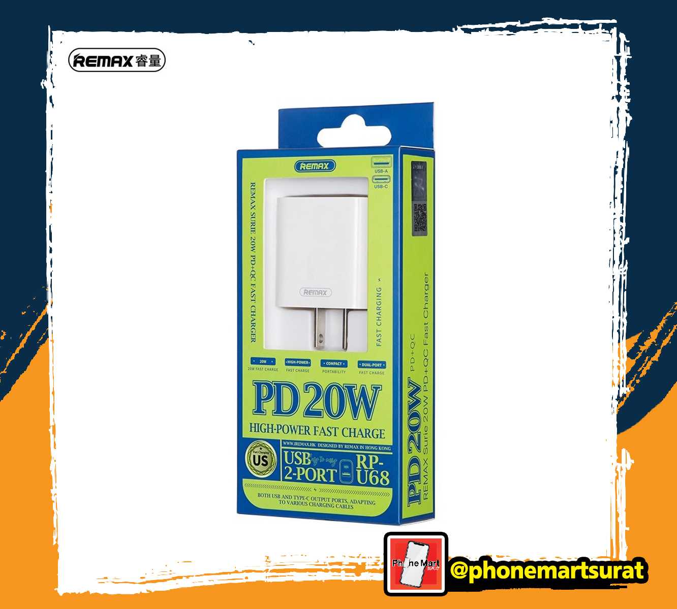 หัวชาร์จ หัวปลั๊ก Remax RP-U68 อะแดปเตอร์ 20W PD + QC Fast Charger