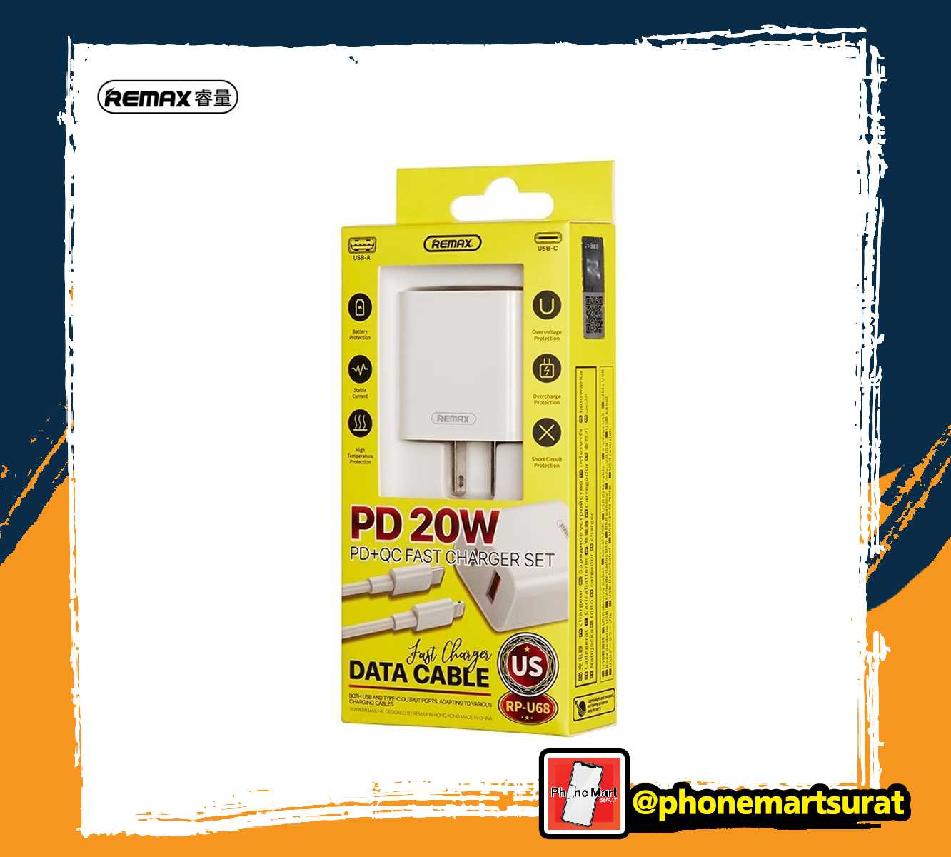 หัวชาร์จ Remax RP-U68 อะแดปเตอร์ 20W PD + QC Fast Charger Set-(PD to Lightning)
