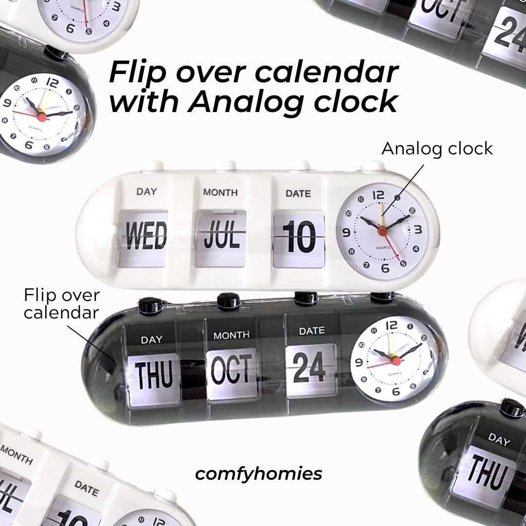FLIP OVER CALENDAR WITH ANALOG CLOCK