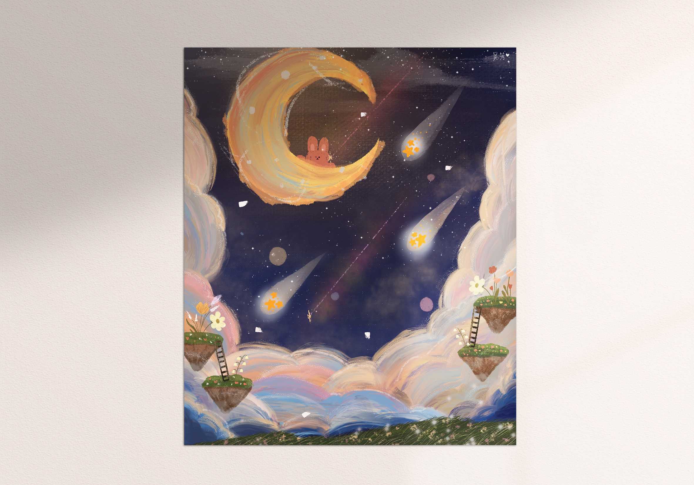 Art print Postcard [Rabbit on the moon]