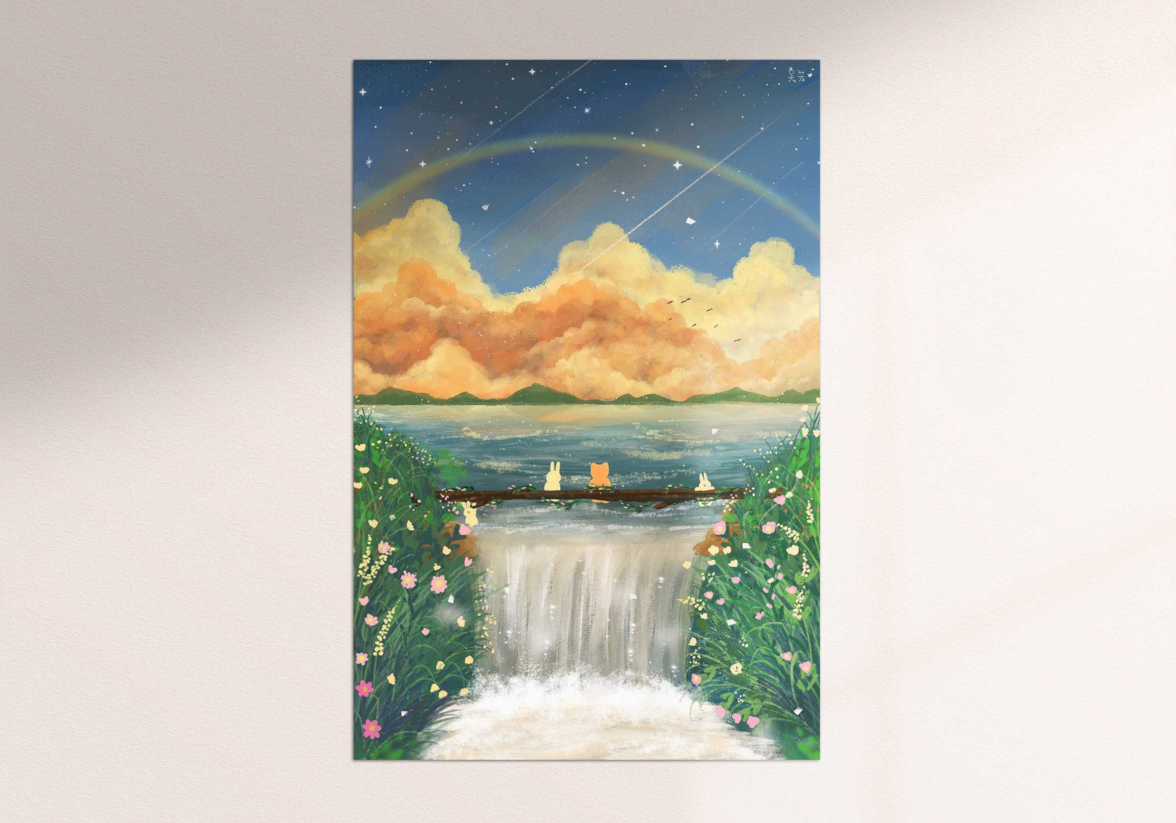 Art print Postcard [Waterfall & Happiness]