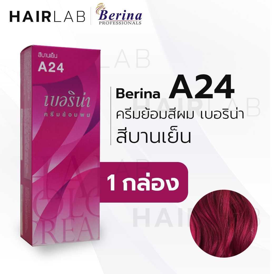Berina A24 เบอริน่า A24 สีย้อมผม สีบานเย็น ยาย้อมผม ปิดผมหงอก ปิดผมขาว ครีมเปลี่ยนสีผม
