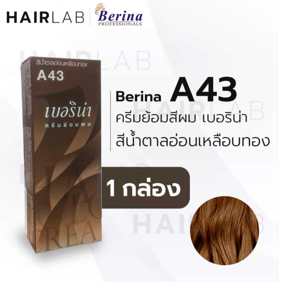 Berina A43 เบอริน่า สีน้ำตาลอ่อนเหลือบทอง ย้อมผม ย้อมสีผม ปิดผมขาว ปิดผมหงอก ครีมย้อมผม