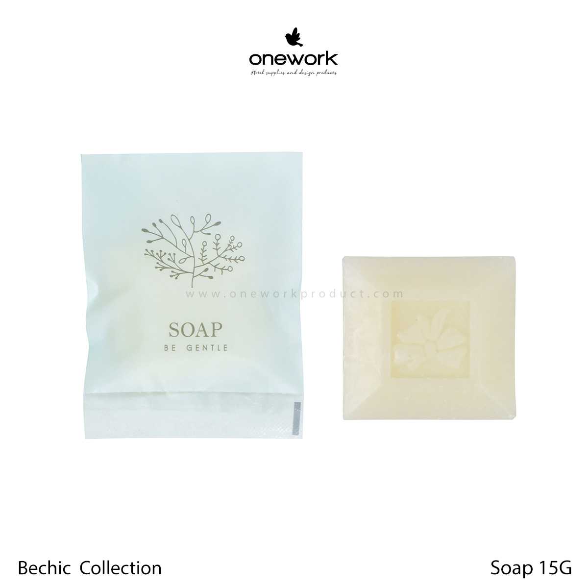 (100pcs.) วันเวิร์ค บีชิค โซป 15กรัม ซองพลาสติก บีชิค Onework Soap 15g. (Plastic Sachet) Be Chic