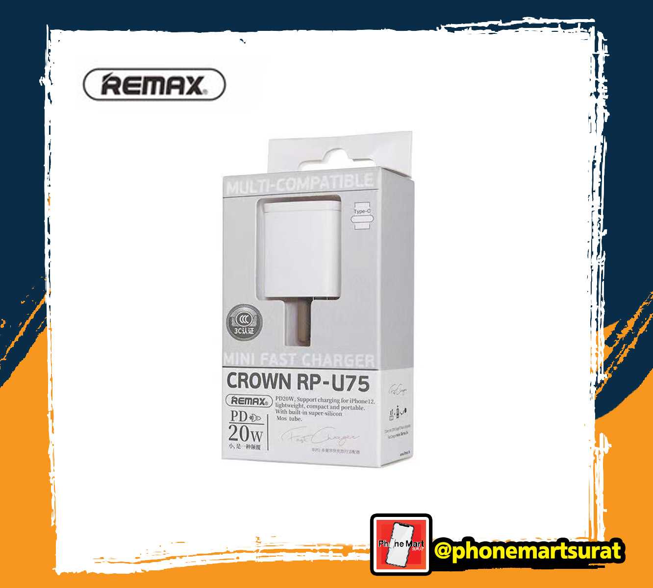 หัวชาร์จ หัวปลั๊ก Remax RP-U75 อะแดปเตอร์ 20W PD  (Fast Charger)
