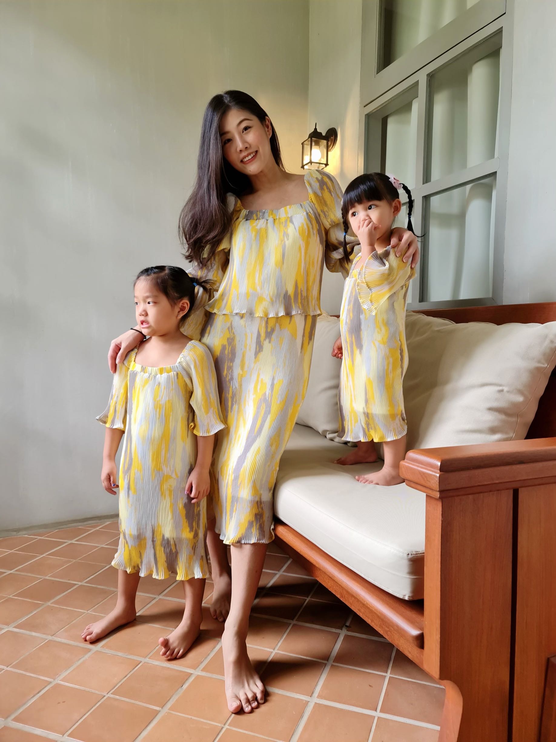 M39 Chiffon pleat dress ชุดให้นม ชุดคู่แม่ลูก 