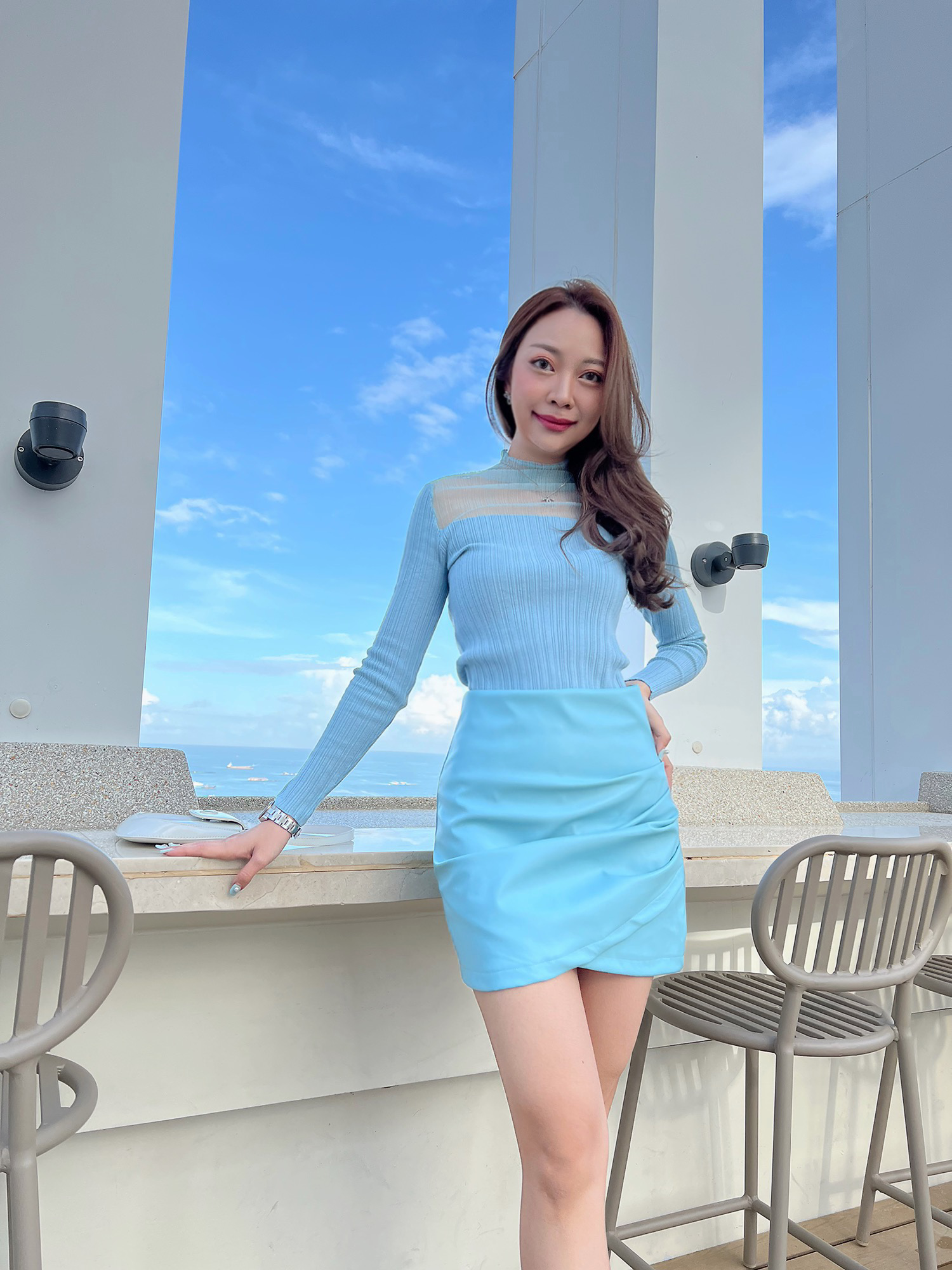 Dolphin Set(Knitted Top+Leather Skirt)