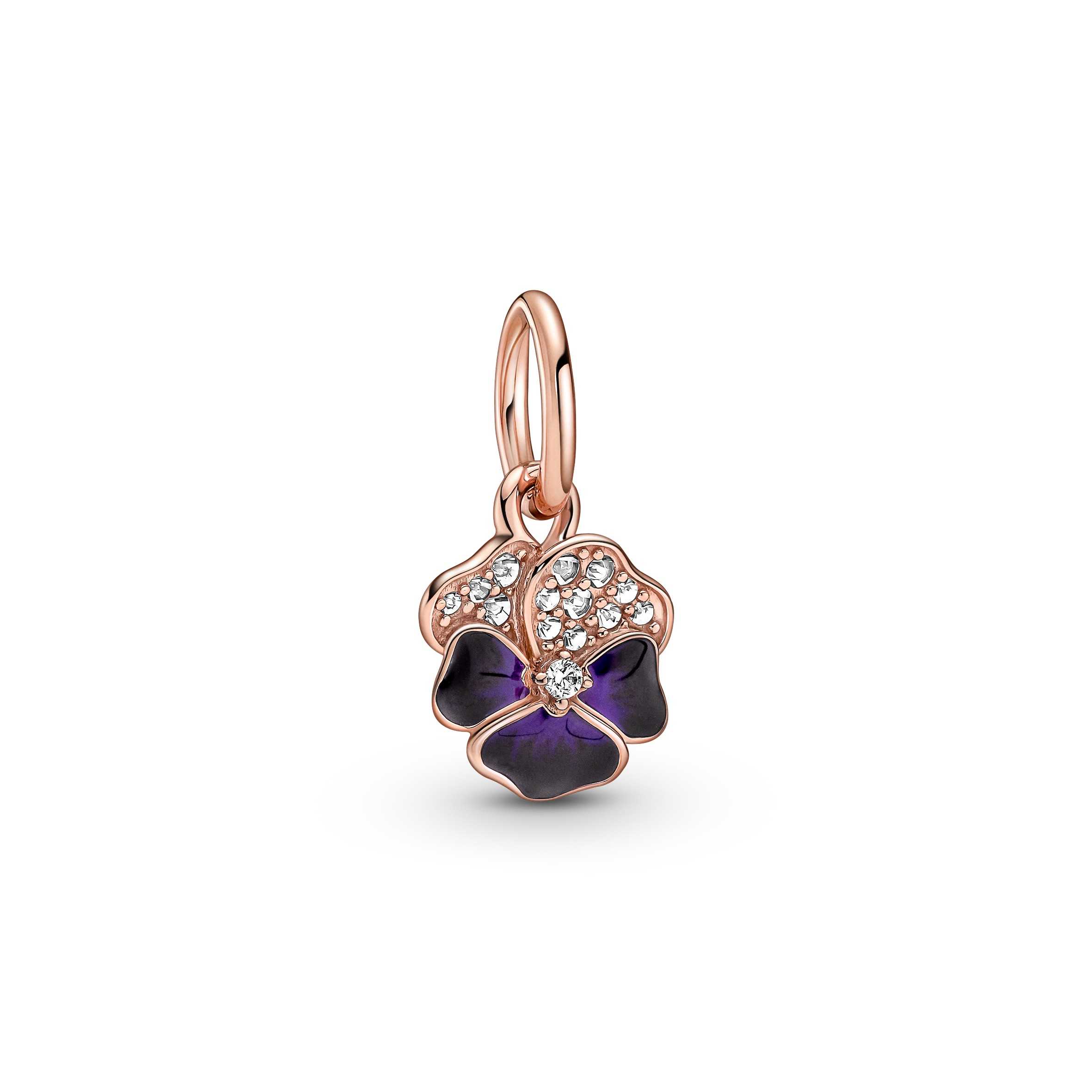 Deep Purple Pansy Flower Dangle Charm