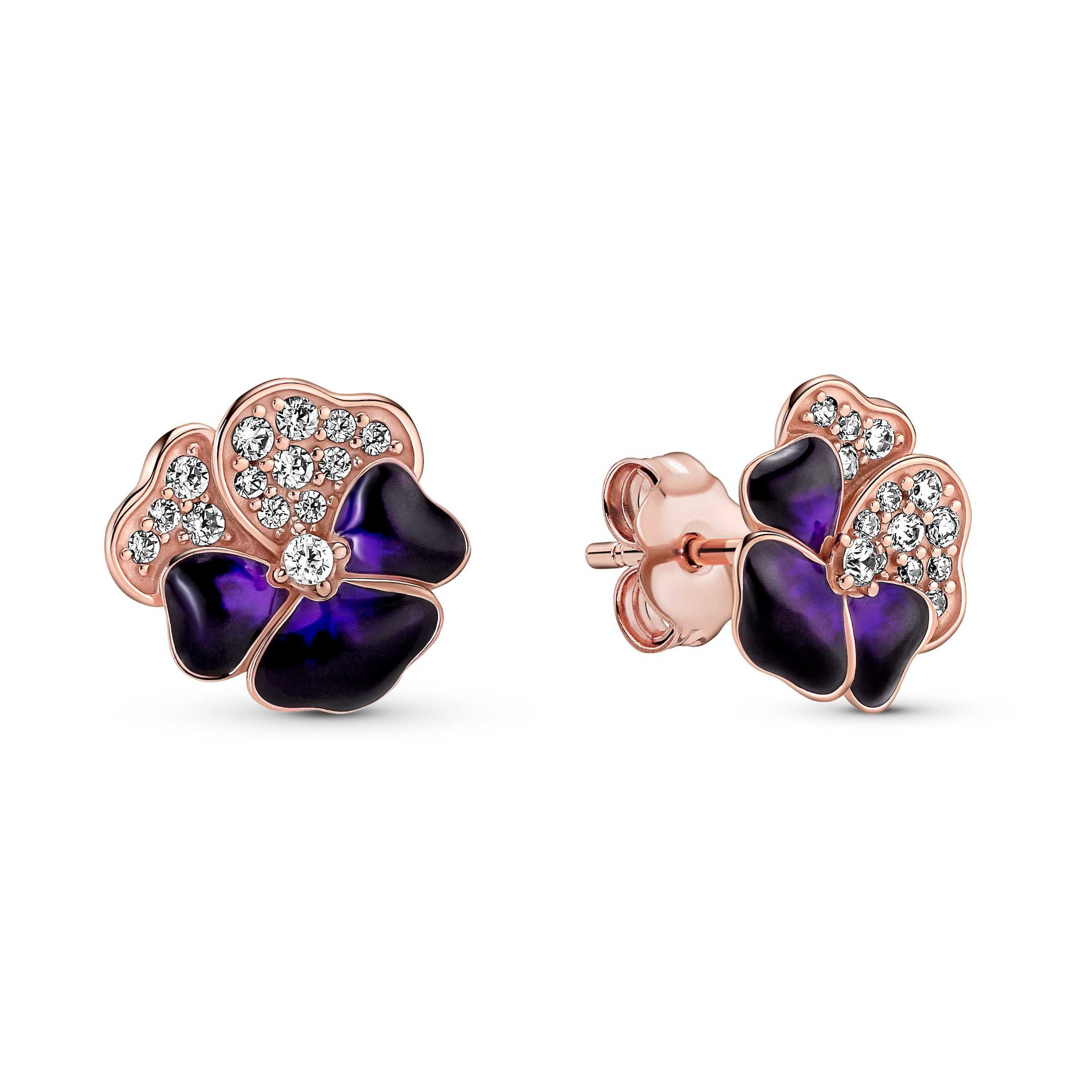 Deep Purple Pansy Flower Stud Earrings