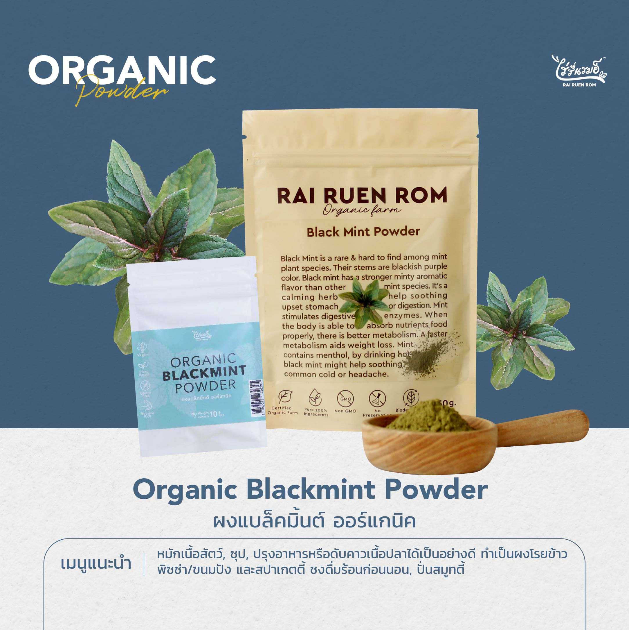 ผงแบล็คมิ้นต์ ออร์แกนิค : Organic Blackmint Powder