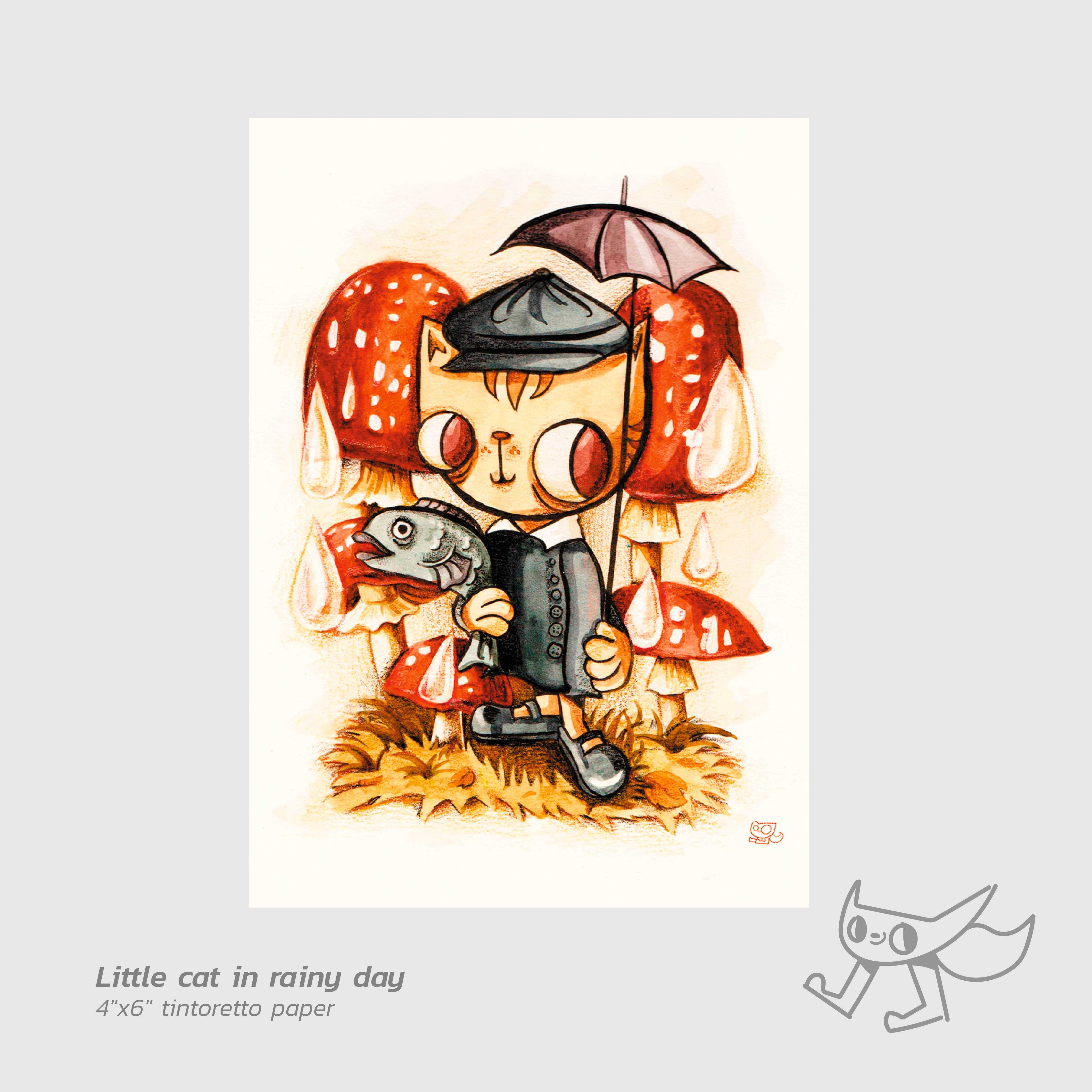 Little cat in rainy day
