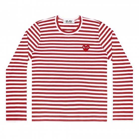 PLAY COMME DES GARCONS STRIPED T-SHIRT (RED x WHITE)