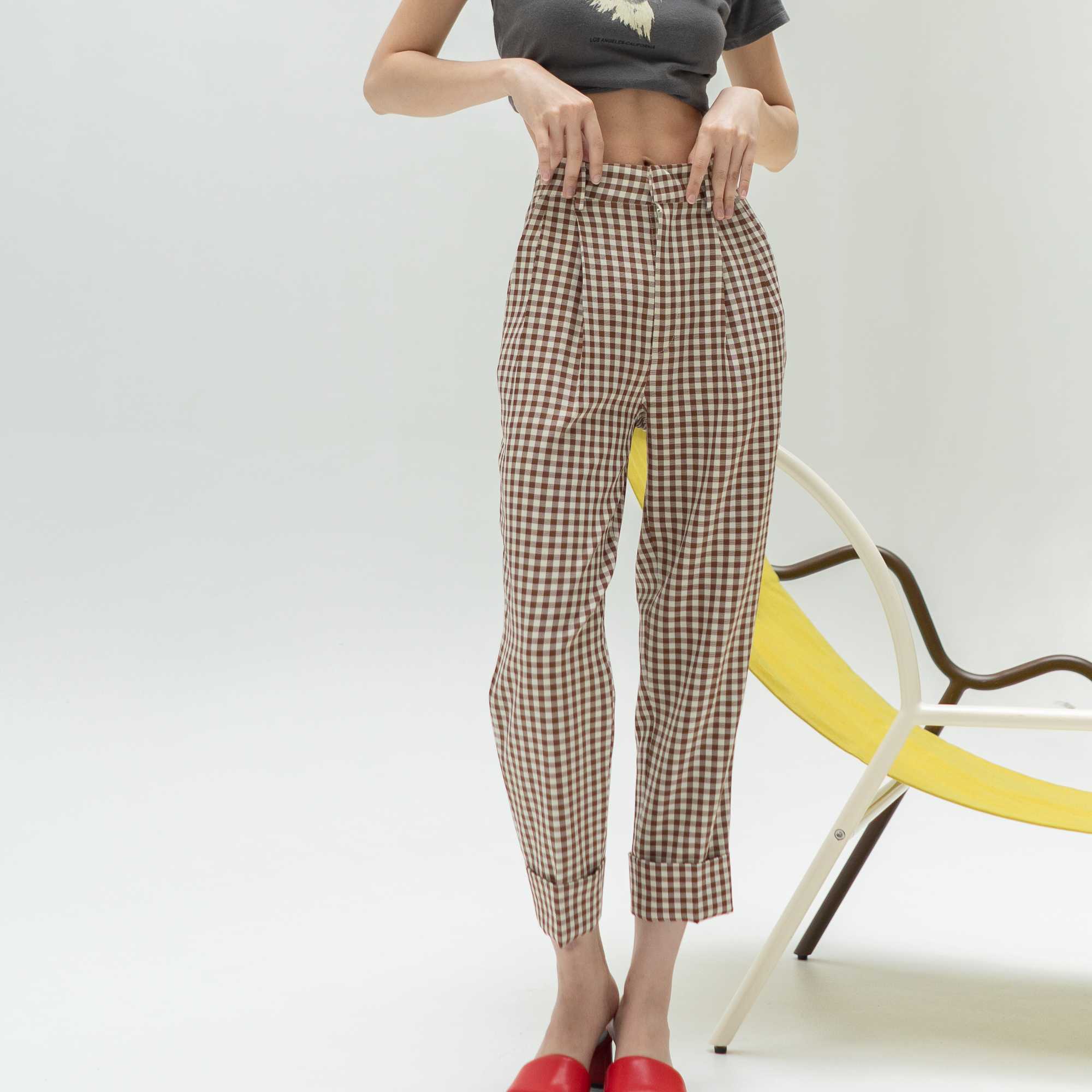 Brown Gingham Pants - ไม่มีสินค้าพร้อมส่ง ขึ้นตัวใหม่ตามความยาวที่ลูกค้าต้องการค่ะ