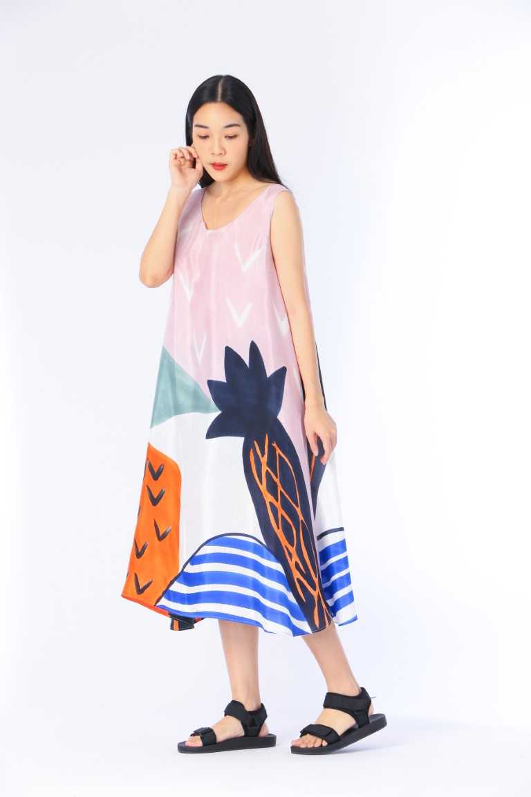 (Pre-order) Sac Sleeveless Dress Cotton Silk Hand paint