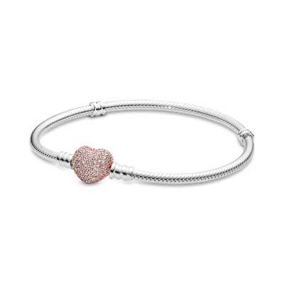 Moments Silver Bracelet, PANDORA Rose Pavé Heart