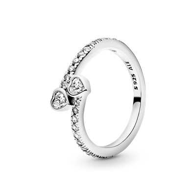 Hearts silver ring with clear cubic zirconia