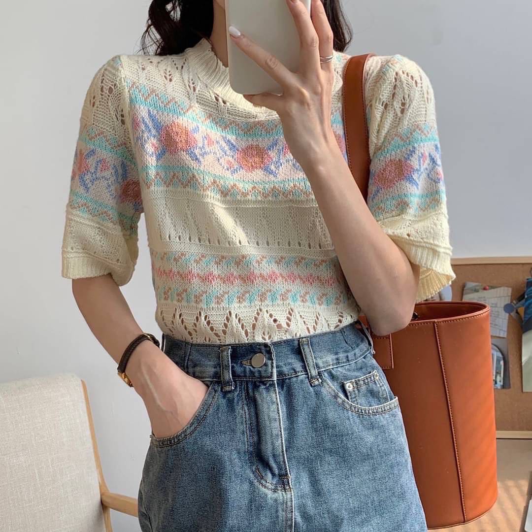 Floral trim knitted top