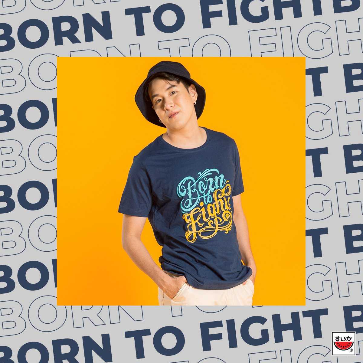 แตงโม (SUIKA) - เสื้อแตงโม POSITIVI-TEES คอกลมพิมพ์ลาย BORN TO FIGHT ( TS.O-007 )