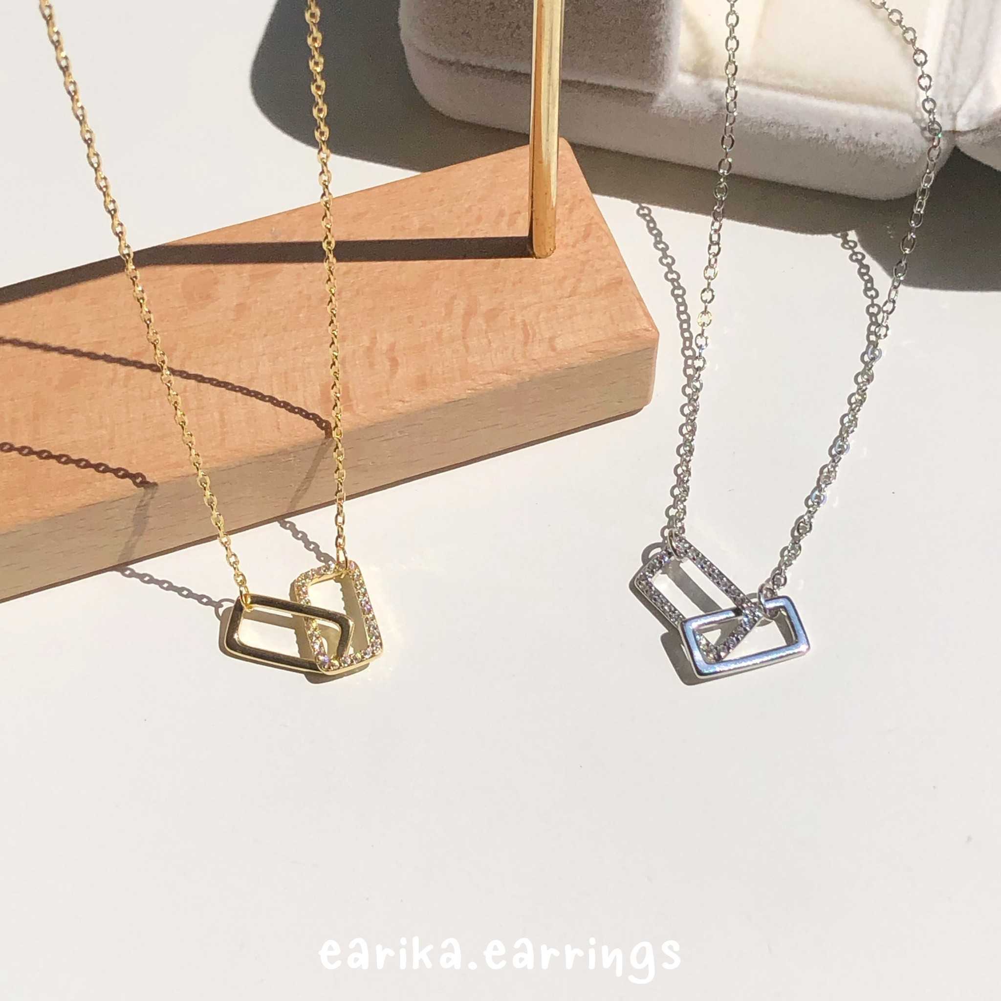earika.earrings - double rectangle necklace สร้อยคอจี้สี่เหลี่ยมคล้องเงินแท้ S92.5 ปรับขนาดได้