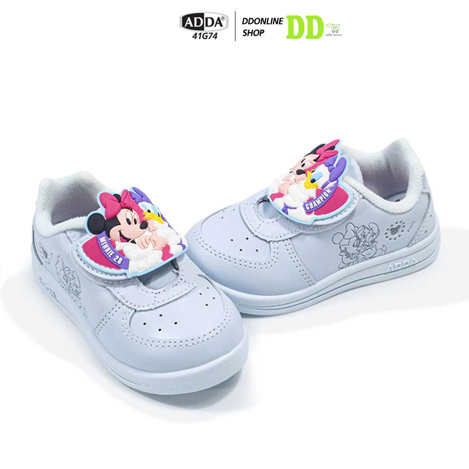 ADDA รุ่น 41G74 รองเท้าพละสีขาว ลายมินนี่ รองเท้าพละหนัง รองเท้าพละสายแปะเทป