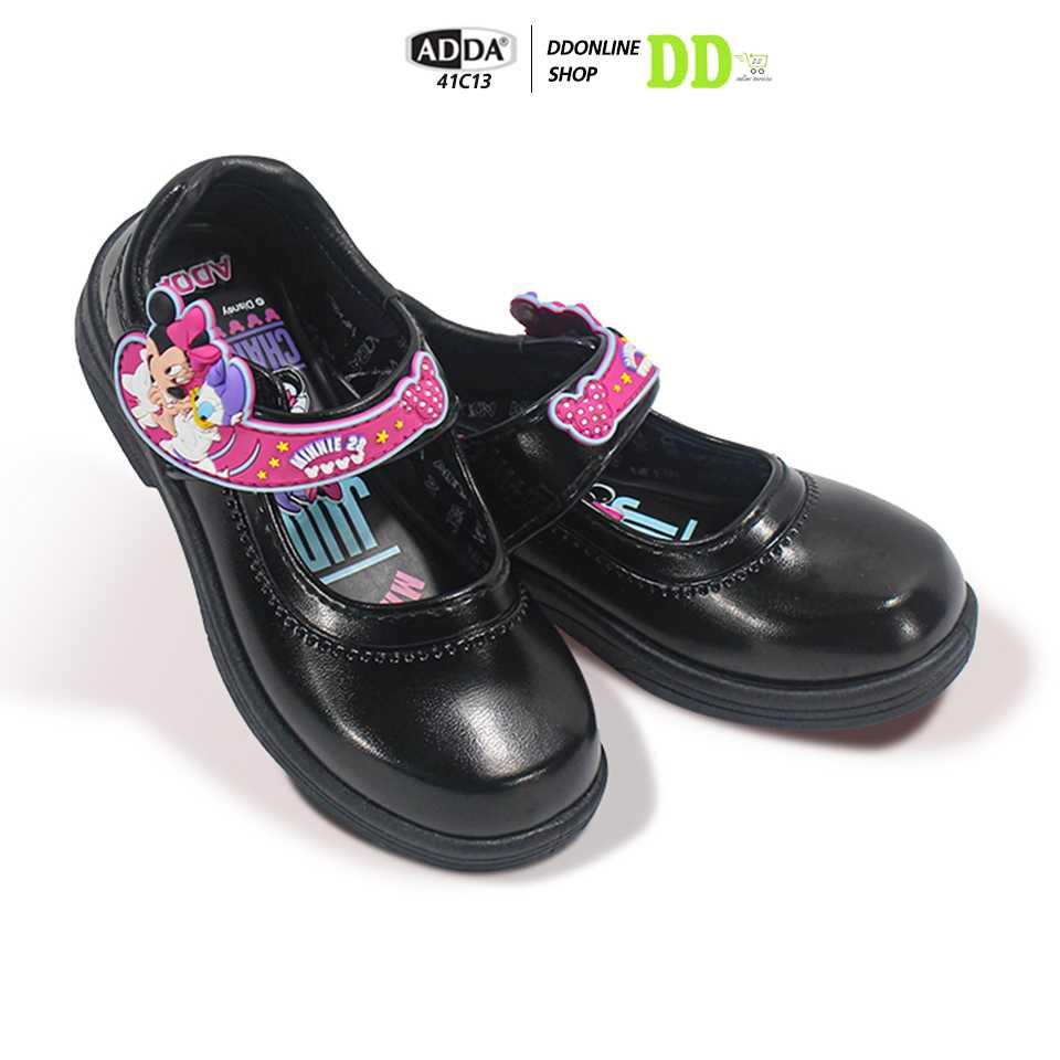 ADDA รุ่น 41C13 รองเท้านักเรียน รองเท้านักเรียนหนังสีดำ รองเท้านักเรียนลายมินนี่ ของแท้100%