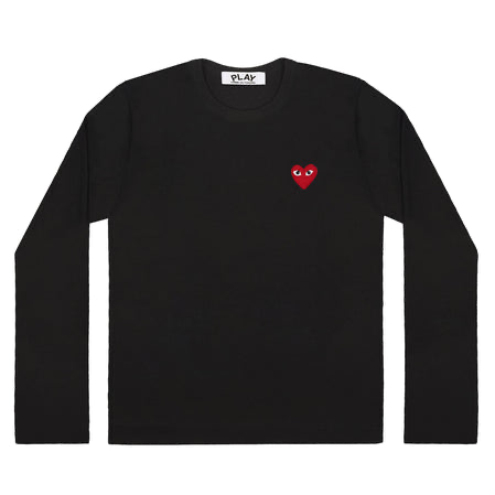 Play Comme Des Garcons -- เสื้อยืด Play Comme พื้นดำใจแดงแขนยาว