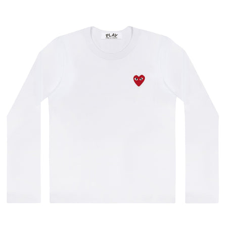 Play Comme Des Garcons -- เสื้อยืด Play Comme พื้นขาวหัวใจแดงแขนยาว