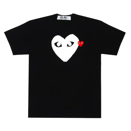 Play Comme Des Garcons -- เสื้อยืด Play Comme ดำหัวใจขาว