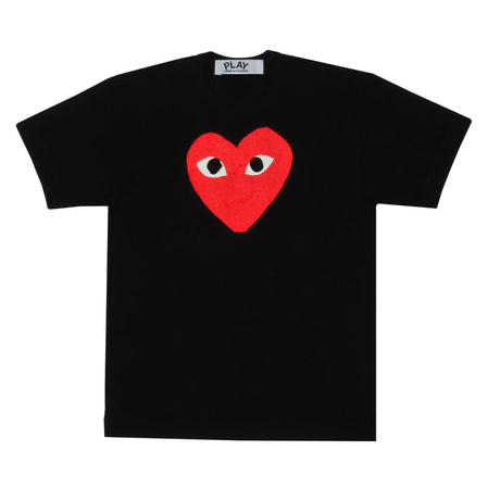 Play Comme Des Garcons -- เสื้อยืด Play Comme ดำหัวใจแดงใหญ่