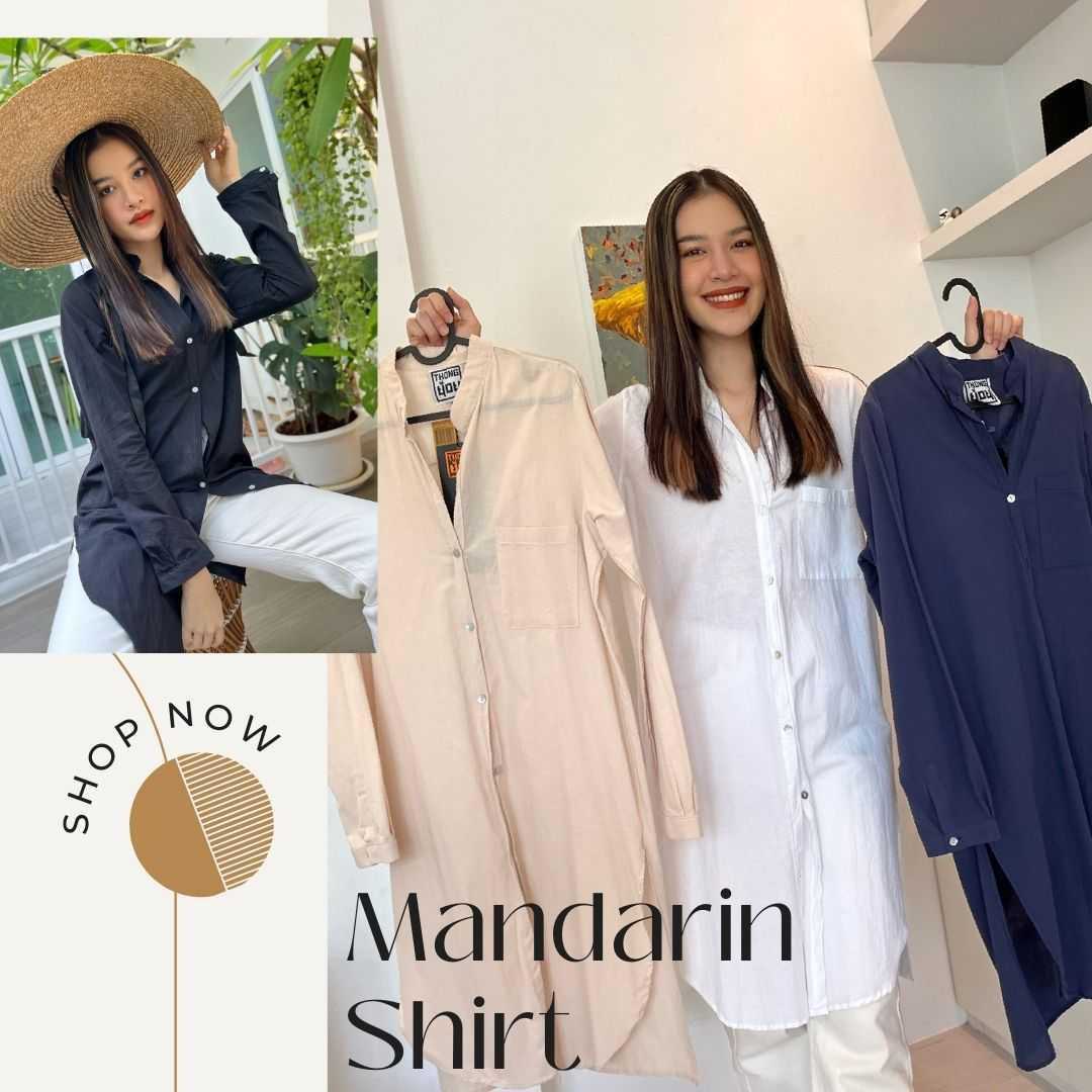 Mandarin Shirt เสื้อเชิ้ตตัวยาวผ้าฝ้ายคอตตอน 7 สี