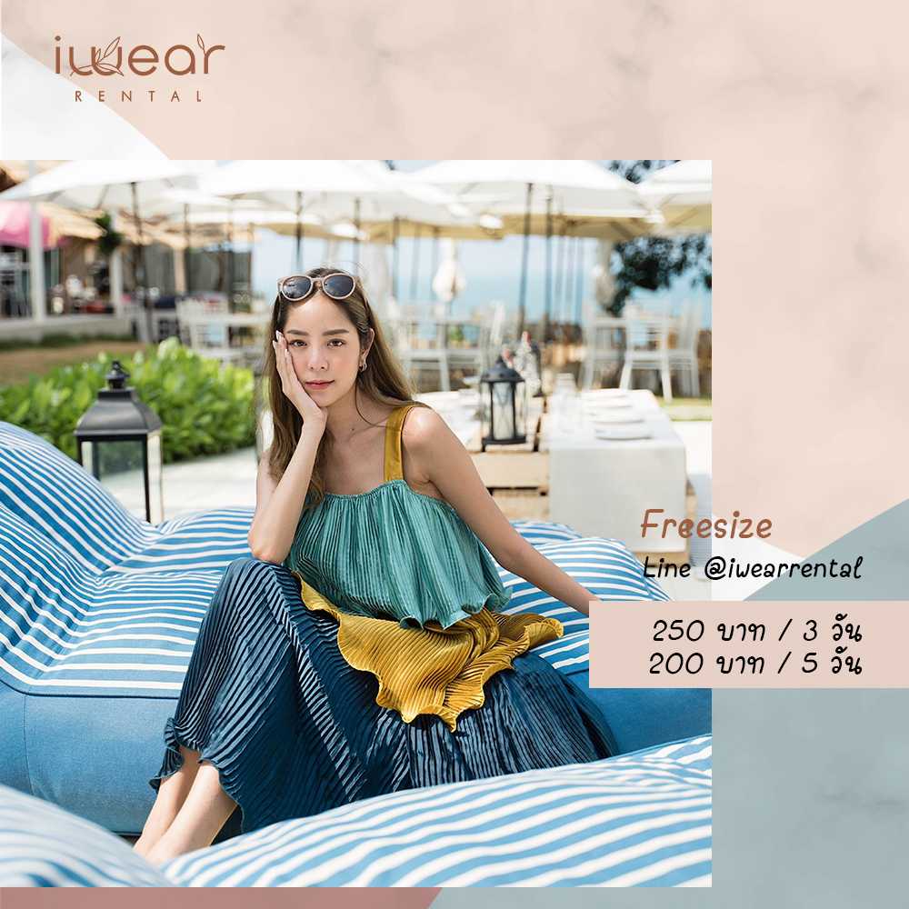 Colorful pleated dress สีเขียว Freesize /Basicsbysita