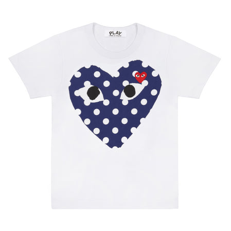 Play Comme Des Garcons -- เสื้อยืด Play Comme หัวใจจุดน้ำเงินใหญ่