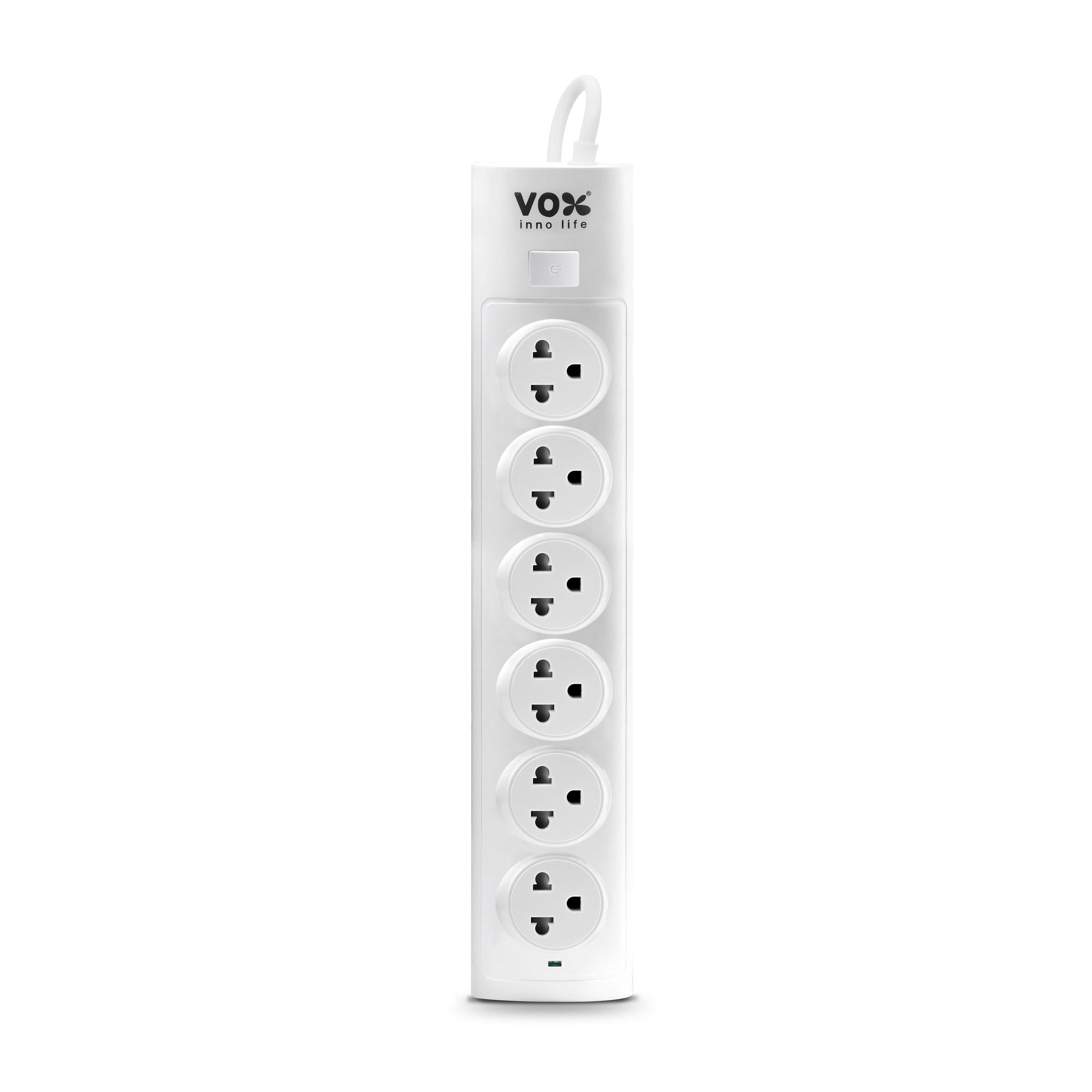 Vox NOVA SERIES ปลั๊กไฟ รุ่น NV-160 : 1 สวิตช์ 6 ช่องเสียบ สีขาว 5 เมตร