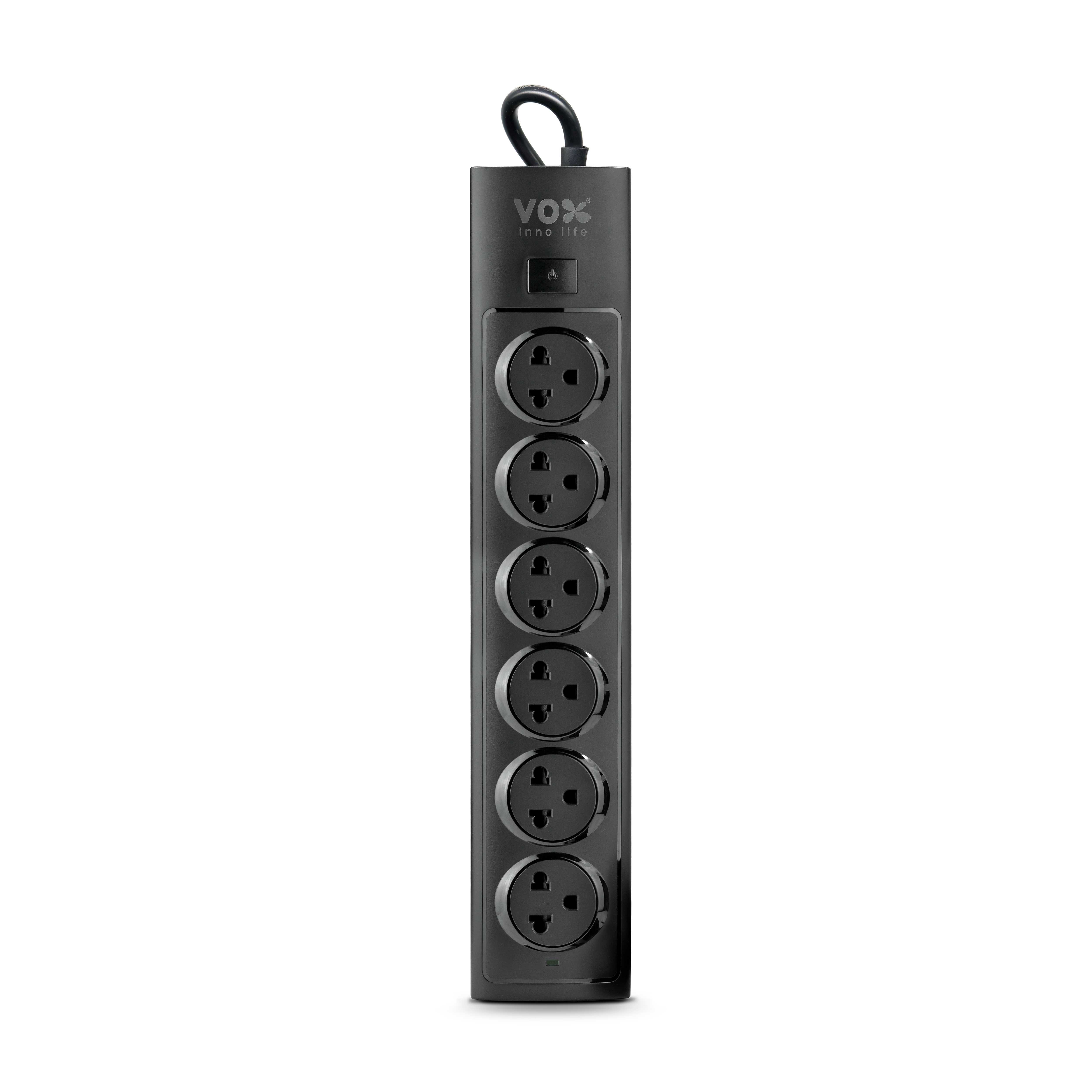 Vox NOVA SERIES ปลั๊กไฟ รุ่น NV-160 : 1 สวิตช์ 6 ช่องเสียบ สีดำ 3 เมตร