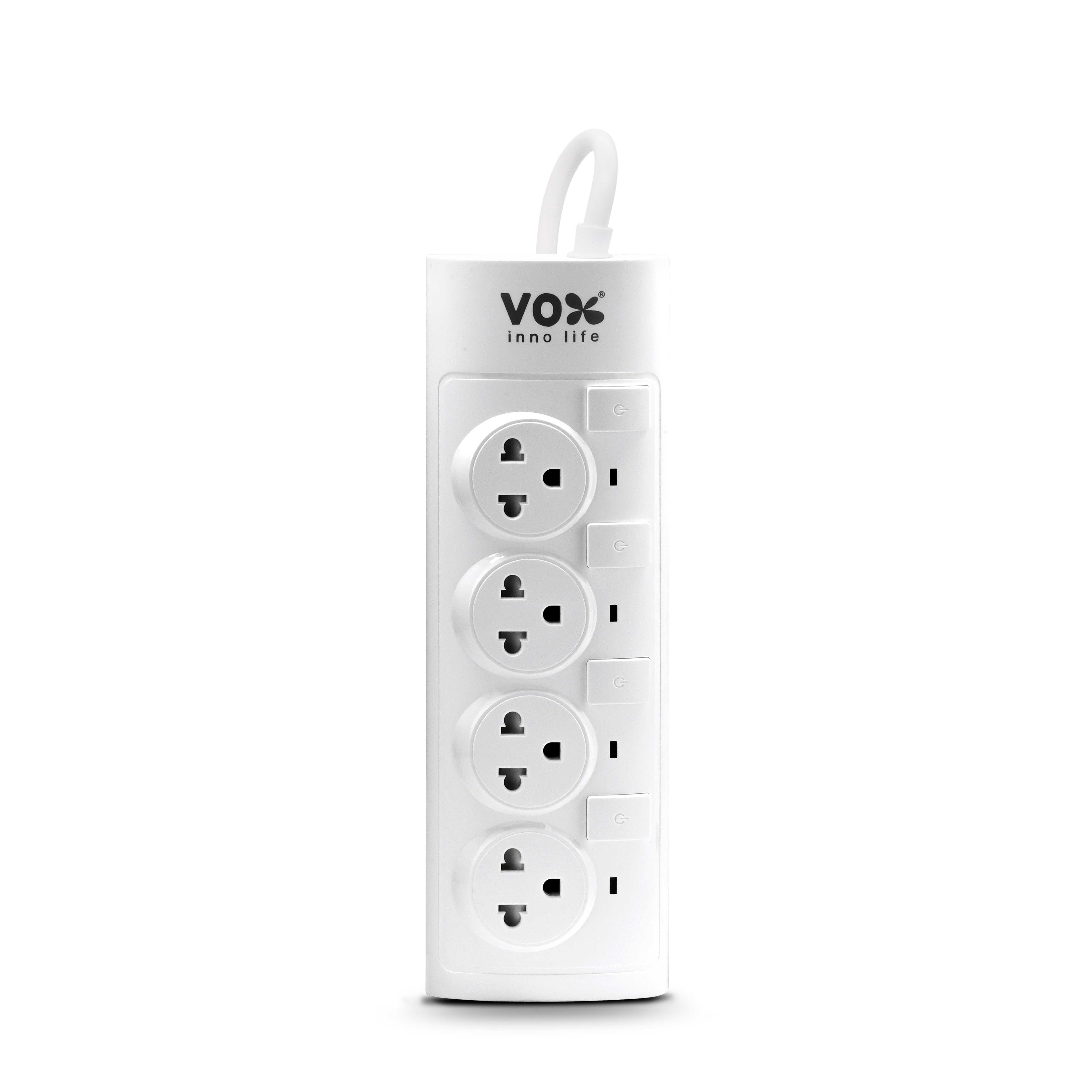 Vox NOVA SERIES ปลั๊กไฟ รุ่น NV-440 : 4 สวิตช์ 4 ช่องเสียบ สีขาว 5 เมตร